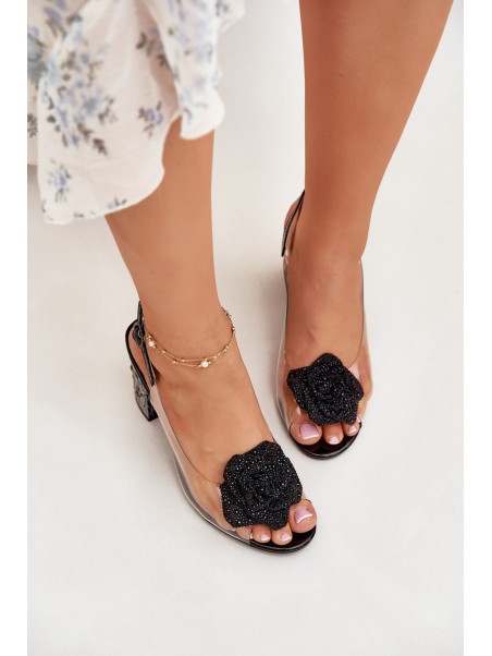 Transparent Heeled Sandals With Crystals And Decoration D&A MR51-702 Black