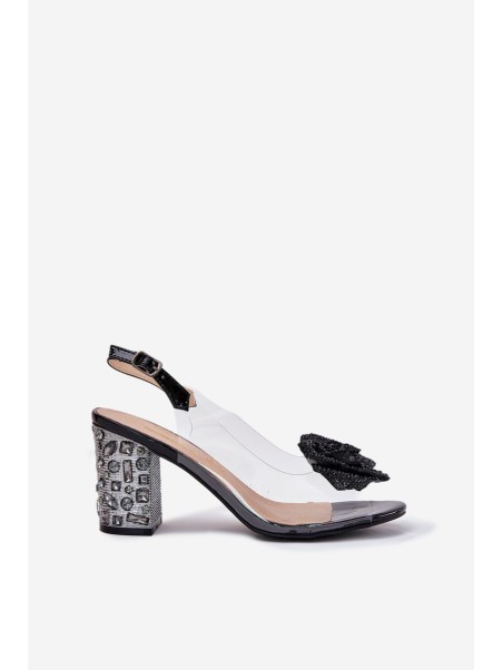 Transparent Heeled Sandals With Crystals And Decoration D&A MR51-702 Black