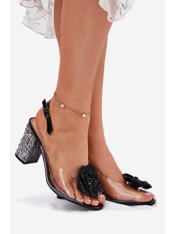 Transparent Heeled Sandals With Crystals And Decoration D&A MR51-702 Black