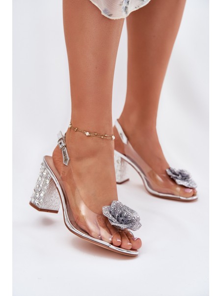 Transparent Heels With Crystals And Decoration D&A MR51-702 Silver