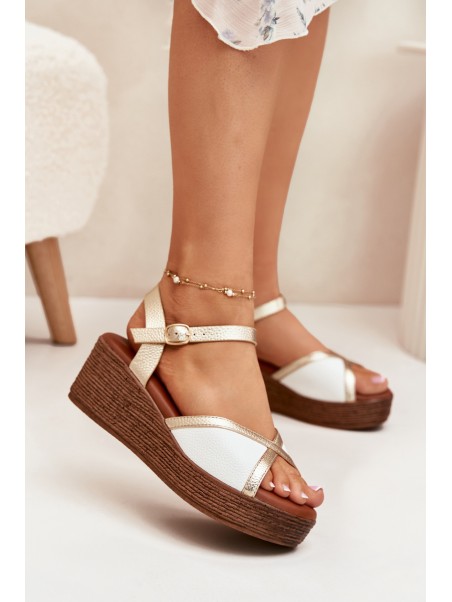 Womens Wedge Sandals S.Barski PL51-324 White-Gold