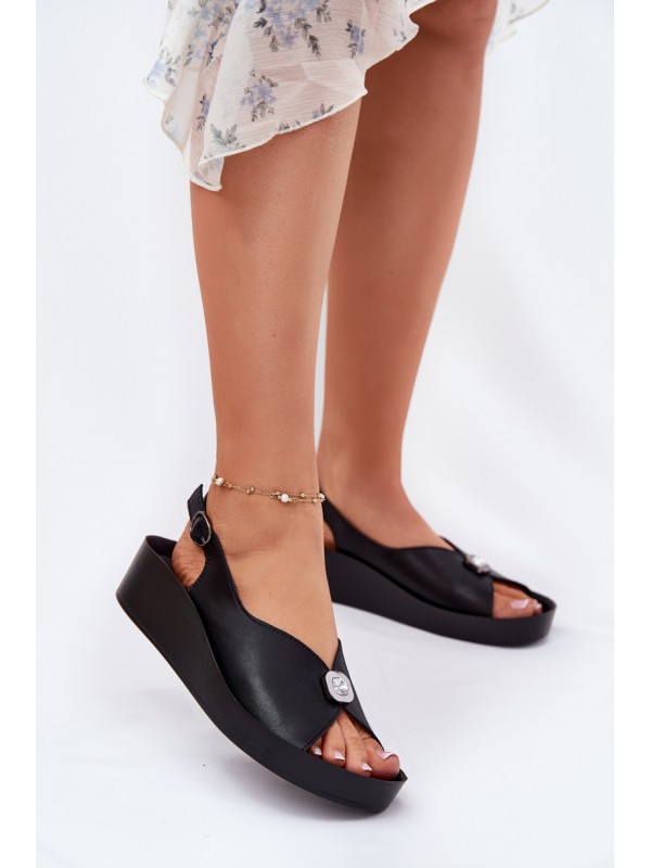 Leather Women's Wedge And Platform Sandals S.Barski KV51-020 Black