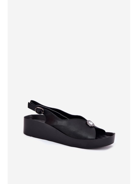 Leather Women's Wedge And Platform Sandals S.Barski KV51-020 Black