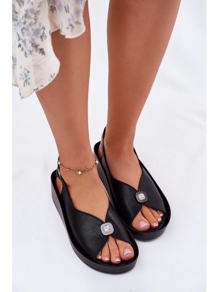 Leather Women's Wedge And Platform Sandals S.Barski KV51-020 Black