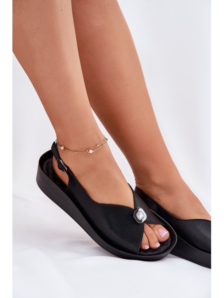Leather Women's Wedge And Platform Sandals S.Barski KV51-020 Black