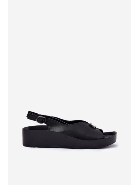Leather Women's Wedge And Platform Sandals S.Barski KV51-020 Black