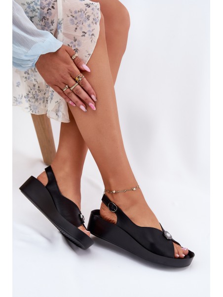 Leather Women's Wedge And Platform Sandals S.Barski KV51-020 Black
