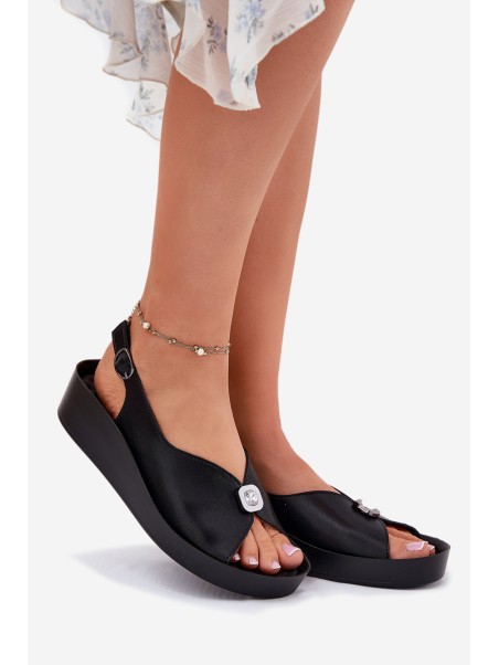 Leather Women's Wedge And Platform Sandals S.Barski KV51-020 Black