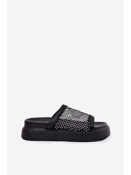 Embellished Women's Platform Slippers With Mesh Black S.Barski MY51-016