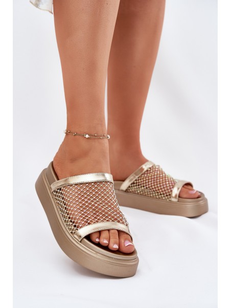 Decorated women's sandals on a platform with mesh S.Barski MY51-016 gold
