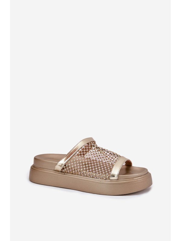 Decorated women's sandals on a platform with mesh S.Barski MY51-016 gold