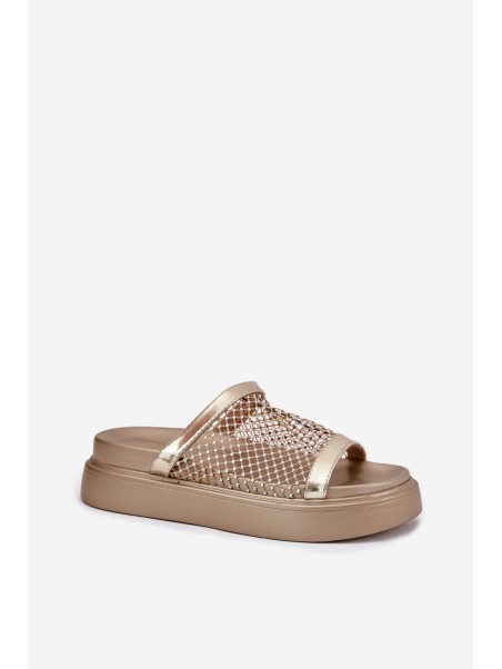 Decorated women's sandals on a platform with mesh S.Barski MY51-016 gold