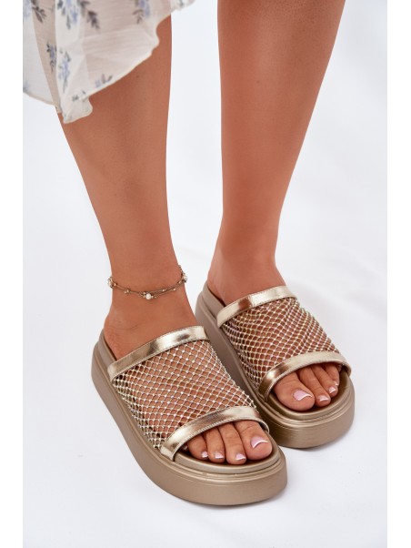 Decorated women's sandals on a platform with mesh S.Barski MY51-016 gold
