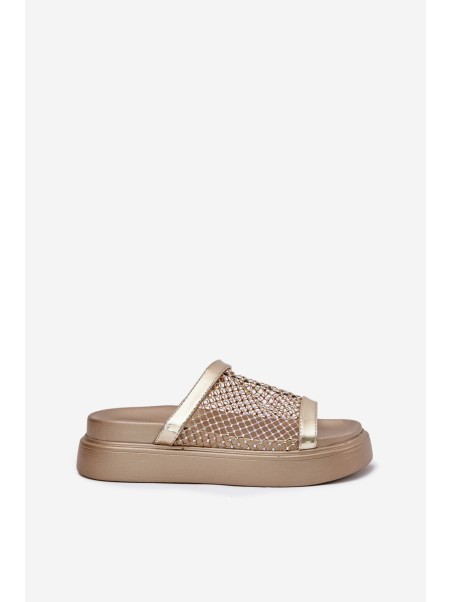 Decorated women's sandals on a platform with mesh S.Barski MY51-016 gold