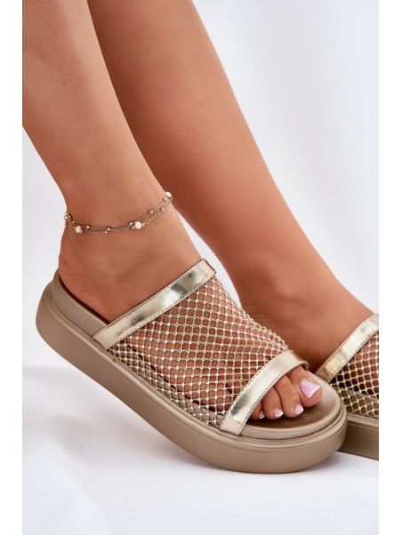 Decorated women's sandals on a platform with mesh S.Barski MY51-016 gold