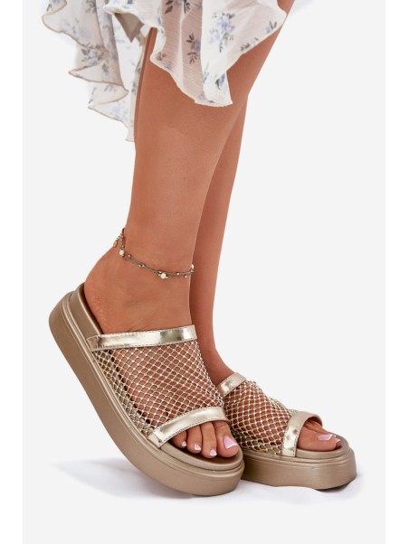 Decorated women's sandals on a platform with mesh S.Barski MY51-016 gold