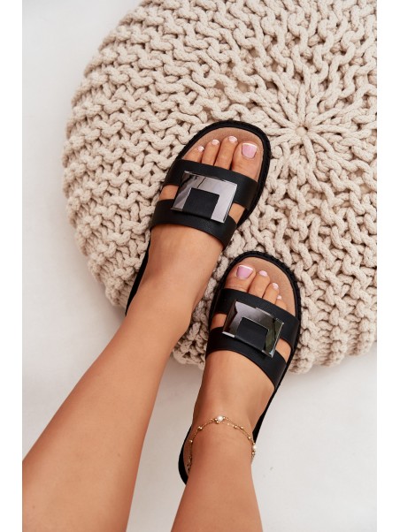 Ladies Flat Slippers With Decorative Detail Artiker Black 56C1336