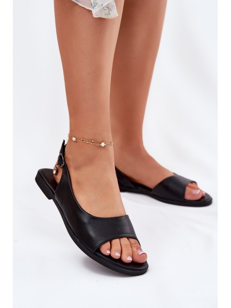 Ladies Flat Heel Sandals Black Weanise