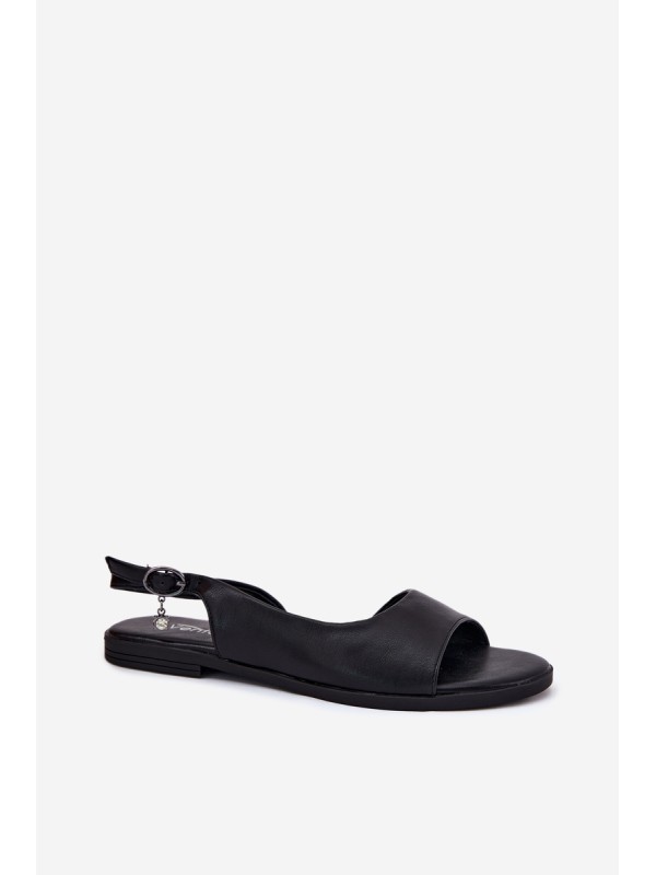 Ladies Flat Heel Sandals Black Weanise