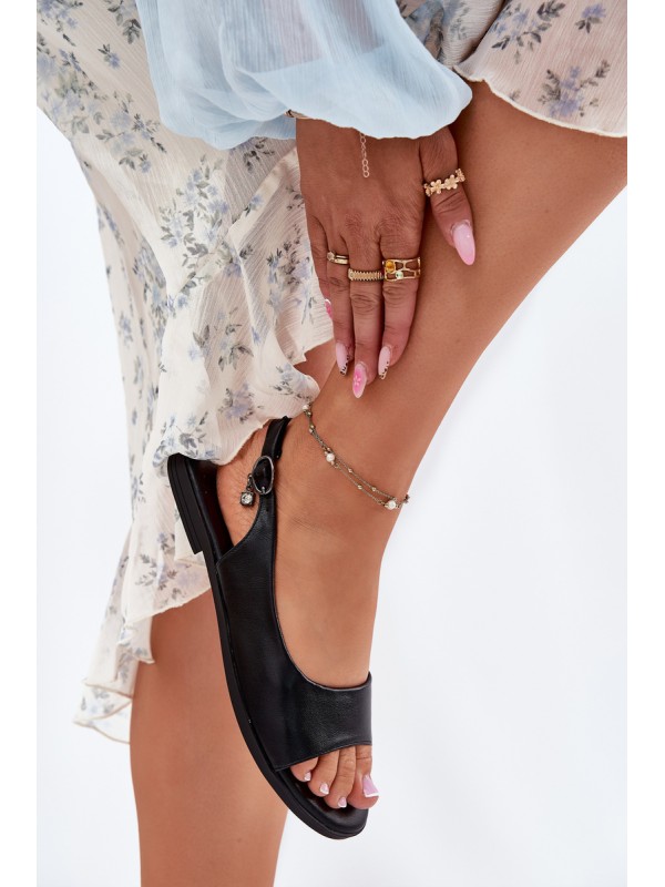 Ladies Flat Heel Sandals Black Weanise