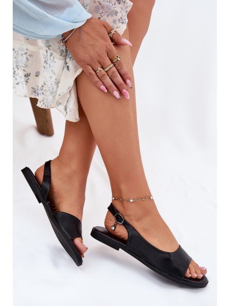 Ladies Flat Heel Sandals Black Weanise