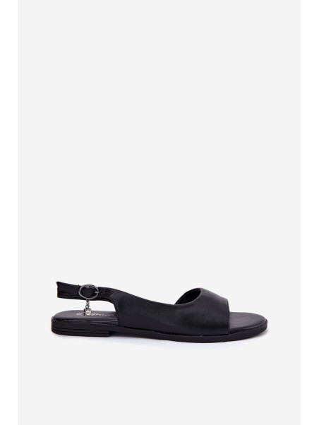Ladies Flat Heel Sandals Black Weanise