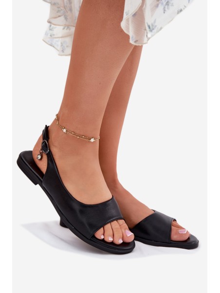 Ladies Flat Heel Sandals Black Weanise