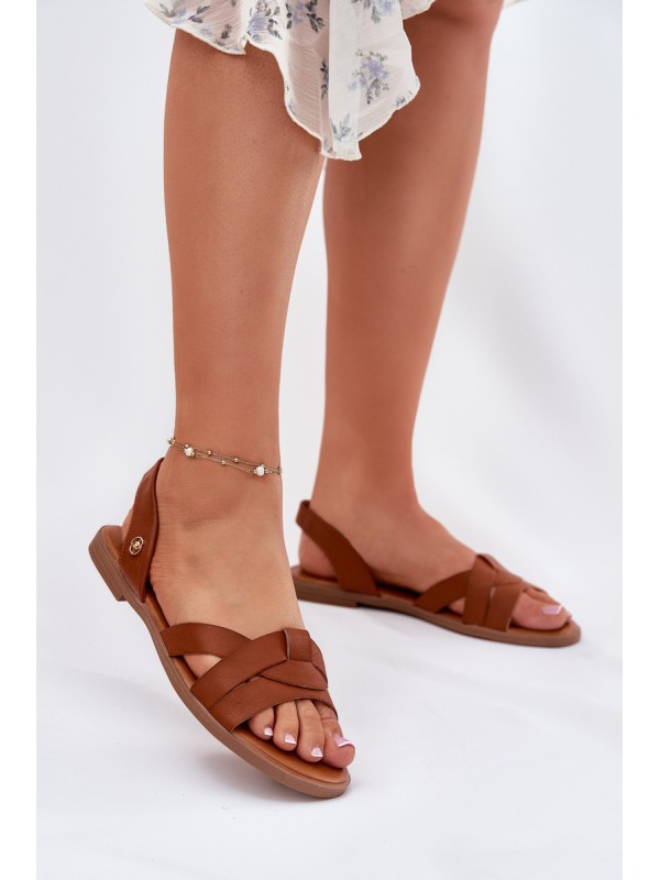 Plokščiapadžiai moteriški sandalai iš eko odos, Camel Illoria spalvos 2