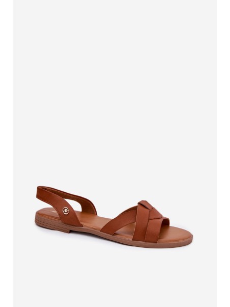 Plokščiapadžiai moteriški sandalai iš eko odos, Camel Illoria spalvos