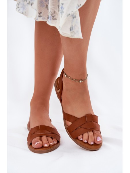 Plokščiapadžiai moteriški sandalai iš eko odos, Camel Illoria spalvos