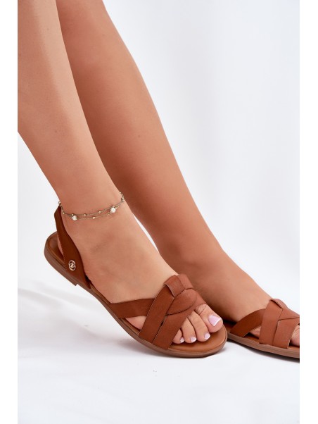 Plokščiapadžiai moteriški sandalai iš eko odos, Camel Illoria spalvos