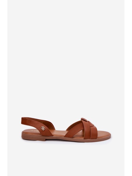 Plokščiapadžiai moteriški sandalai iš eko odos, Camel Illoria spalvos