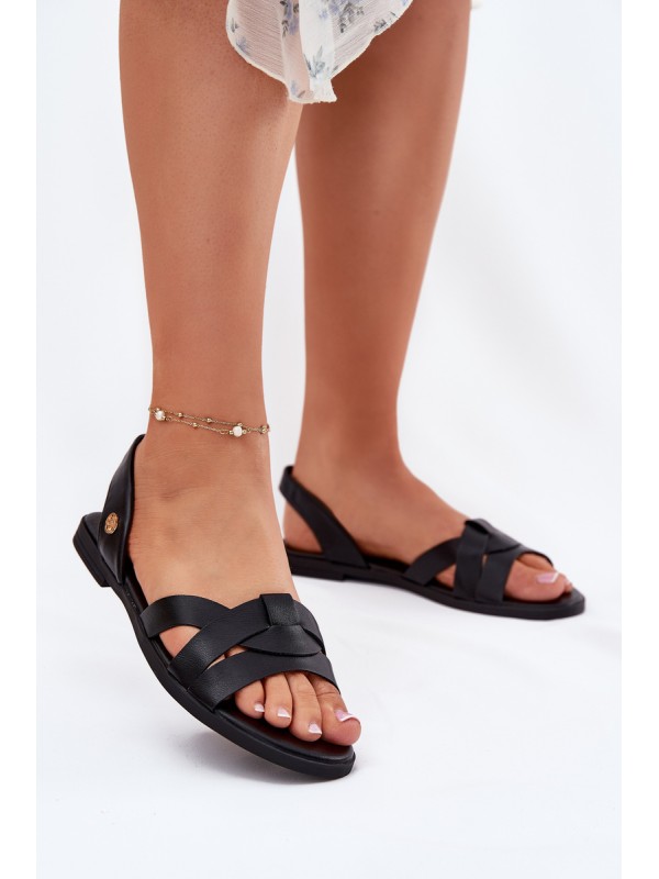 Flat Women's Sandals Made Of Eco Leather Black Illoria