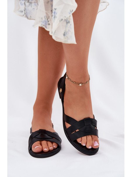 Flat Women's Sandals Made Of Eco Leather Black Illoria