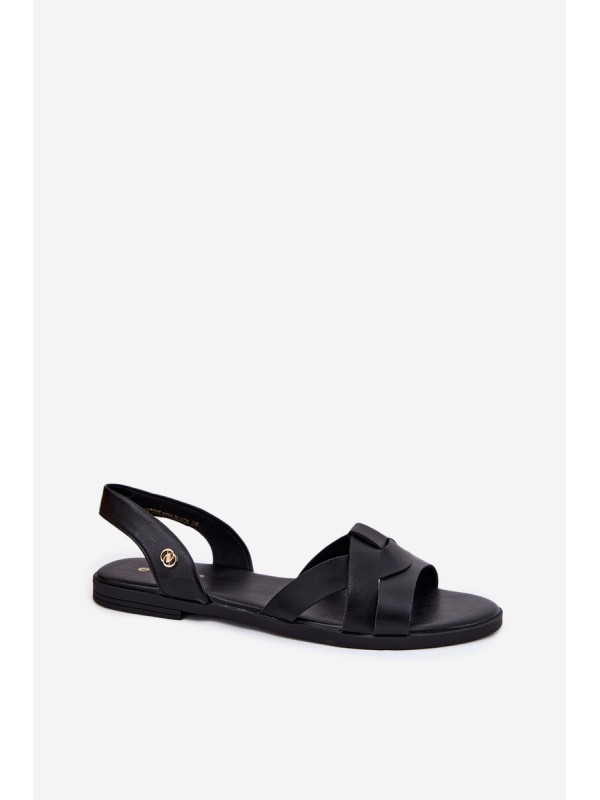 Flat Women's Sandals Made Of Eco Leather Black Illoria