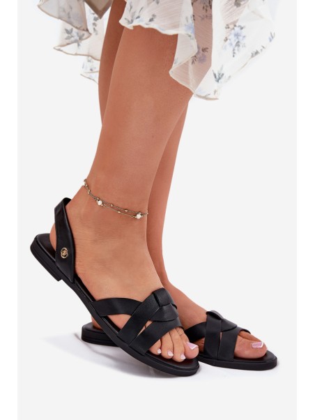 Flat Women's Sandals Made Of Eco Leather Black Illoria