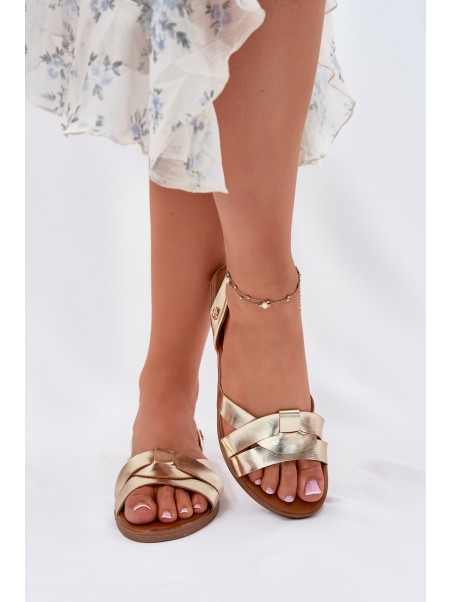 Flat Ladies Sandals Made Of Eco Leather Gold Illoria