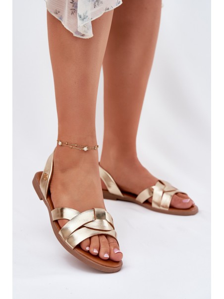 Flat Ladies Sandals Made Of Eco Leather Gold Illoria