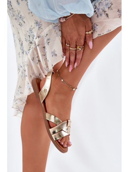 Flat Ladies Sandals Made Of Eco Leather Gold Illoria