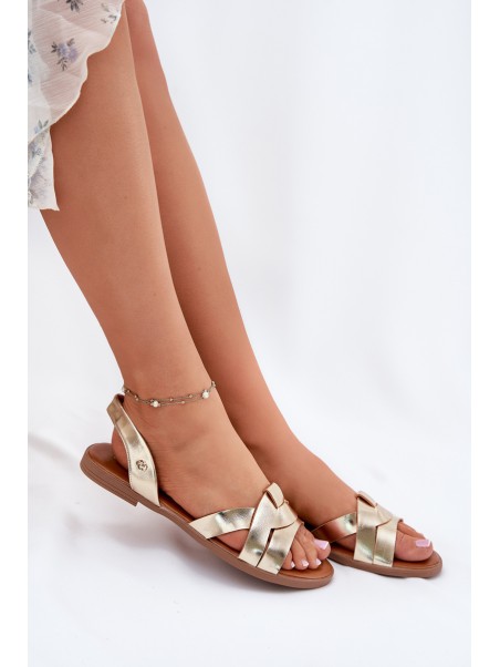 Flat Ladies Sandals Made Of Eco Leather Gold Illoria
