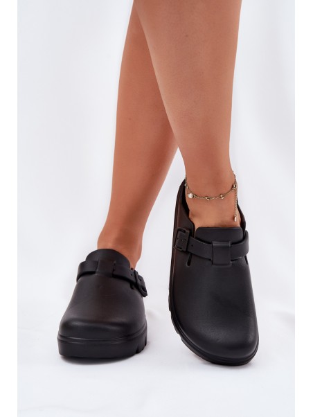Women Foam Slippers With Strap And Buckle Black Larinie