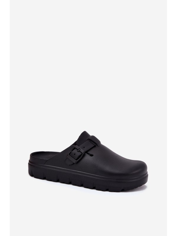 Women Foam Slippers With Strap And Buckle Black Larinie