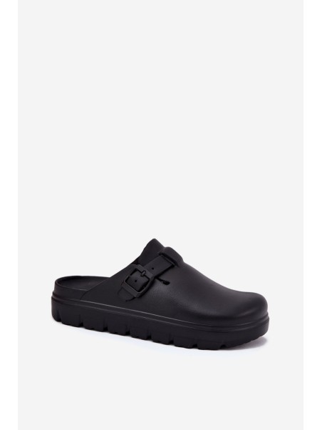 Women Foam Slippers With Strap And Buckle Black Larinie