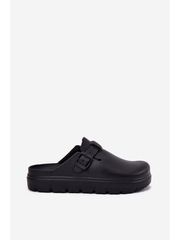 Women Foam Slippers With Strap And Buckle Black Larinie