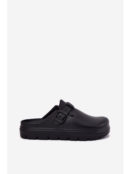 Women Foam Slippers With Strap And Buckle Black Larinie