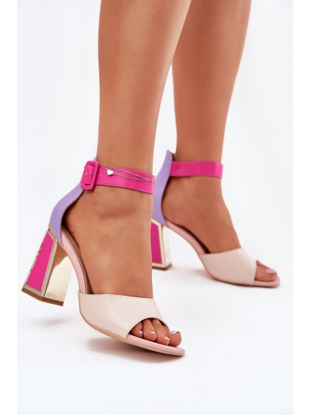 Elegant Ladies Sandals On Heel Beige-Pink Rosazara
