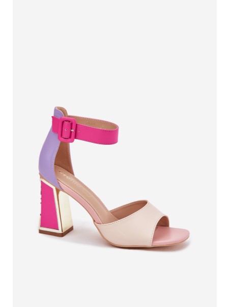 Elegant Ladies Sandals On Heel Beige-Pink Rosazara