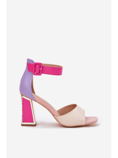 Elegant Ladies Sandals On Heel Beige-Pink Rosazara