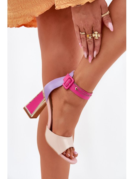 Elegant Ladies Sandals On Heel Beige-Pink Rosazara