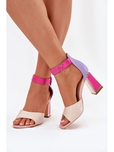 Elegant Ladies Sandals On Heel Beige-Pink Rosazara